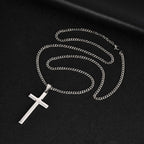 Vnox Gold Black Silver Color Cross Pendant Necklace for Men Women, Stainless Steel Cuban Link Chain, Cross Collar Gift for Him