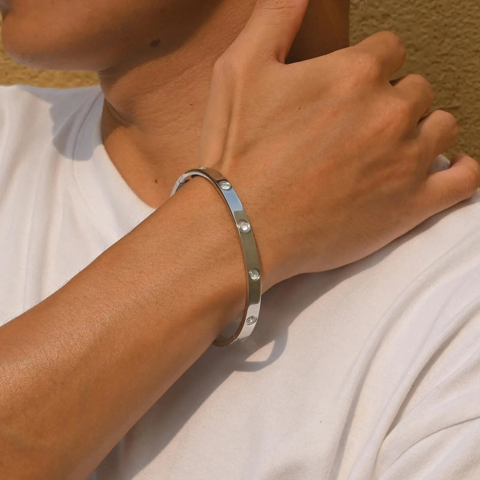 Iced Out CZ Bangle Bracelet 6mm — Stainless Steel