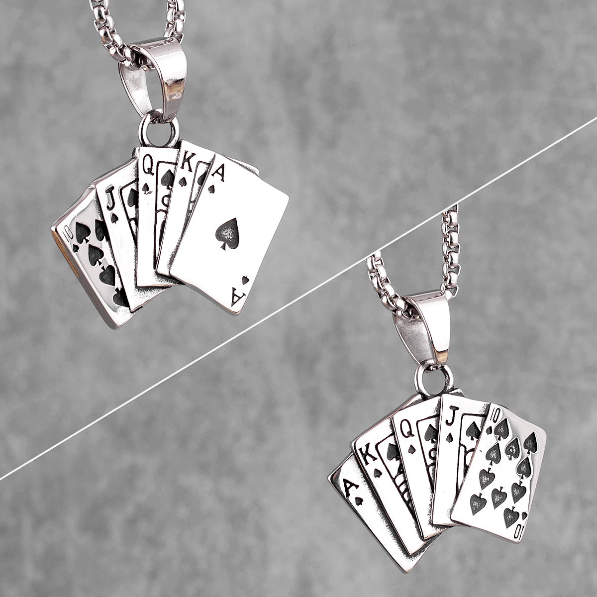 Flush Poker Gambling Long Men Necklaces Pendants Chain Punk for Boyfriend Male Stainless Steel Jewelry Creativity Gift