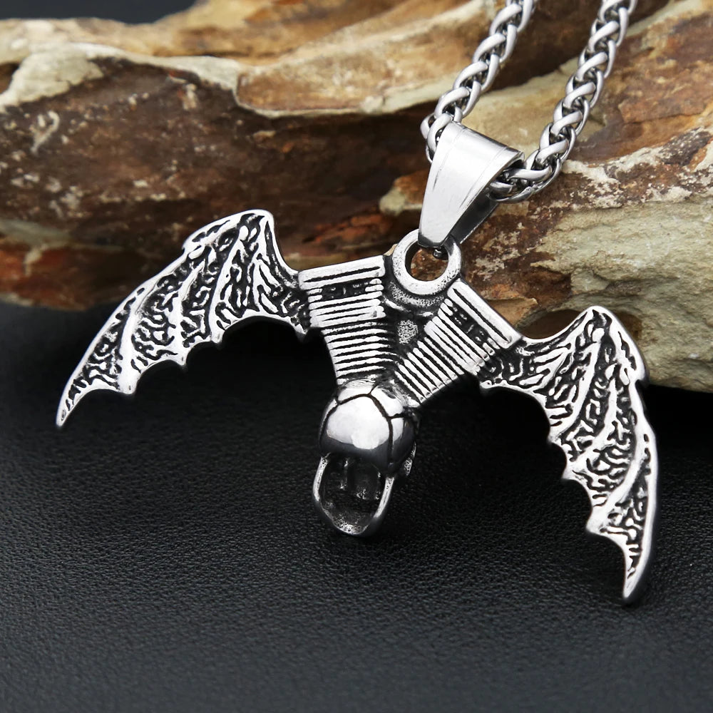 Skull Engine Demon Wings Pendant — Stainless