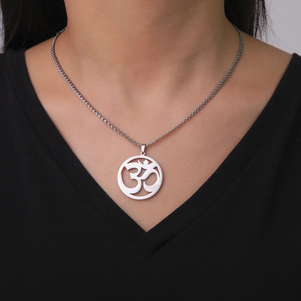 Dawapara India Tamil Om Symbol with Trident Pendant Stainless Steel Necklace Om Shiva Symbol Yoga Vintage Talisman