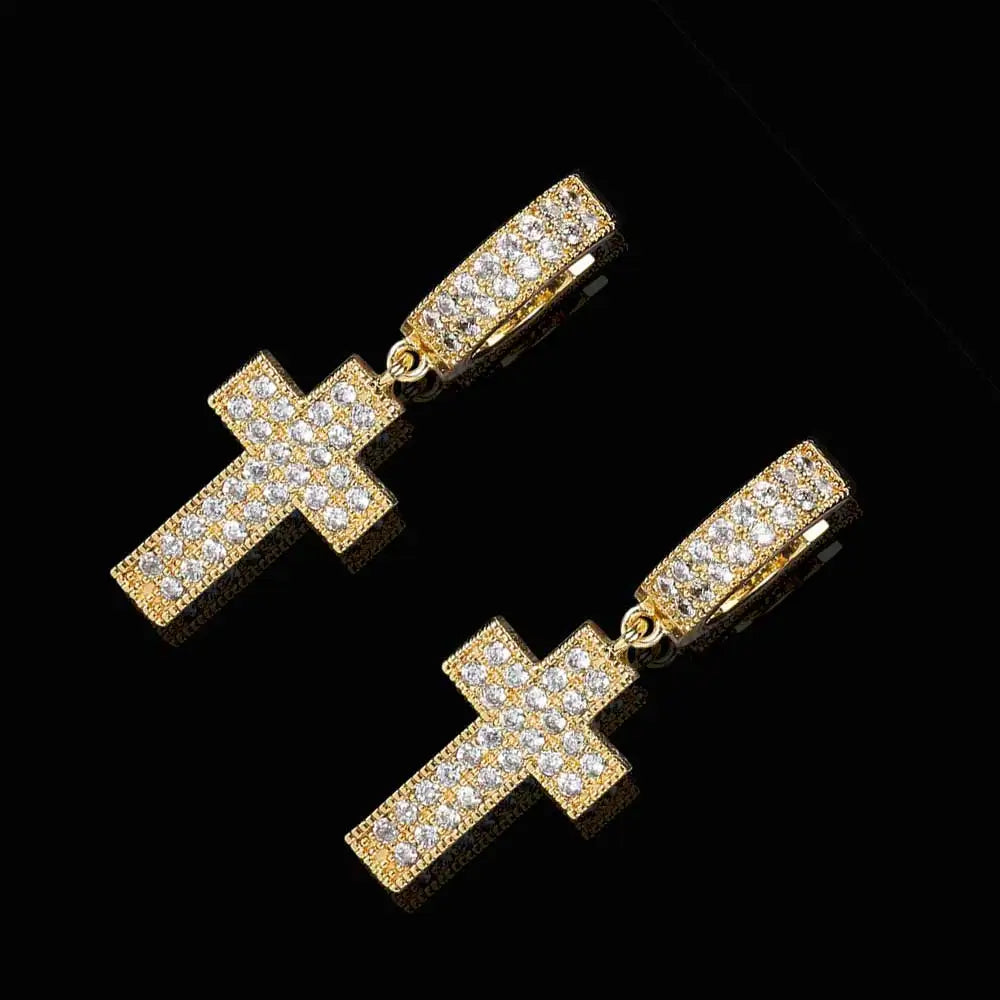 Iced Out Cross Lightning Stud Earrings
