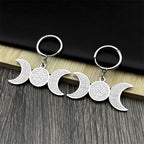 Celtic Steel Earrings Wicca Triple Moon Crescent