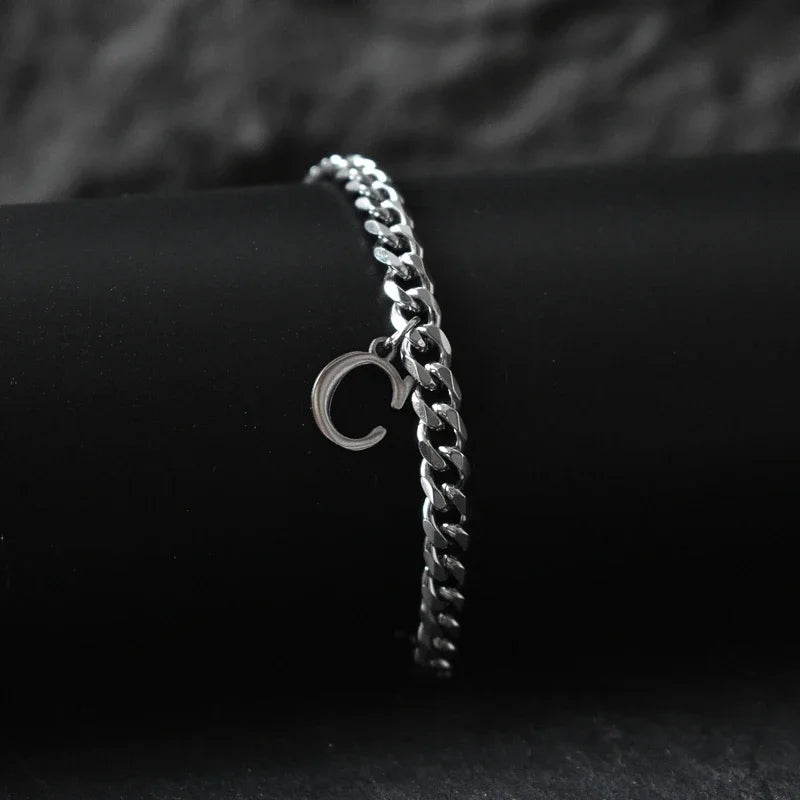 A-Z Initial Letter Cuban Chain Bracelet — Stainless Steel