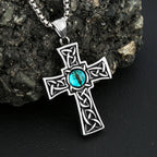 Cross Viking Steel Pendant Blue Eye Stone 316L