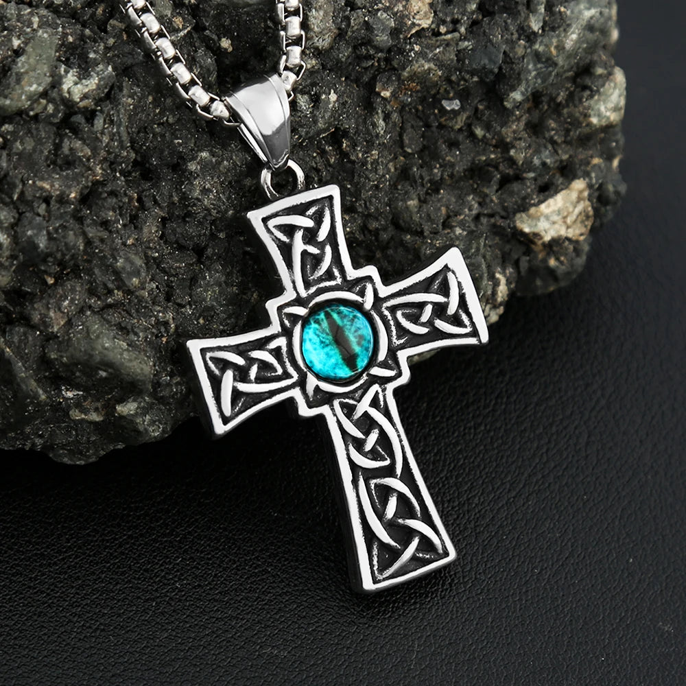 Cross Viking Steel Pendant Blue Eye Stone 316L