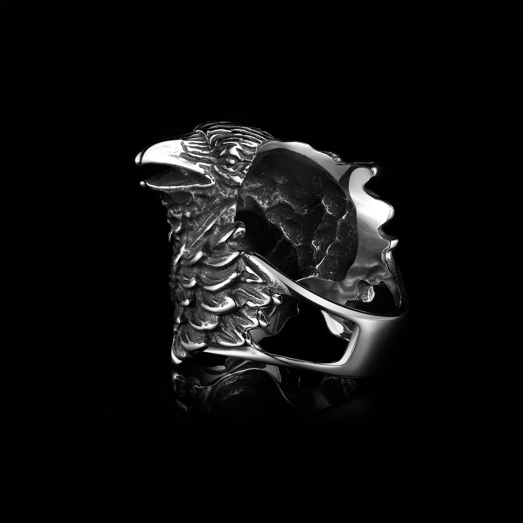 Viking Two Entwined Ravens Ring — Odin, Stainless Steel