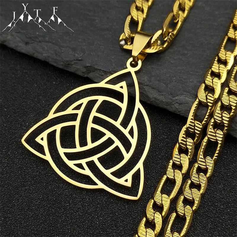 Celtic Knot Geometric Pendant Necklace — Gold-Tone, 55cm Chain