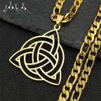Celtic Knot Geometric Pendant Necklace — Gold-Tone, 55cm Chain