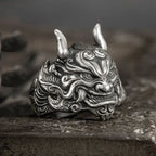 Retro Mahakala Mask Ring For Men Silver Color Punk Gothic Rock Hiphop Adjustable Open Ring Jewelry Biker Accessories