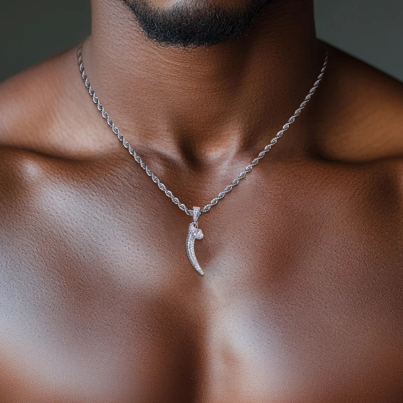 Iced Out Wolf Tooth Pendant Necklace
