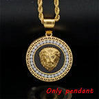 Hip Hop Gold Color Plated Iced Out Micro Pave Cubic Zircon Lion Head Pendant Necklace Charm For Men Jewelry Gifts