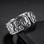 Stereoscopic Embossed Design Zodiac Mens Rings Retro Opening Adjustable Wide Ring New 925 Silver Manly Handsome Banquet Jewelry