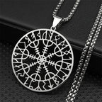 Viking Compass Helm Rune Amulet Necklace Silver Color Stainless Steel Symbol of Protection Necklace Pagan Jewelry
