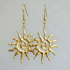 Fashion Vintage Chic Sun Shaped Pendant Necklace Stainless Steel Earrings Statement Golden Fashion Jewlery Accessories