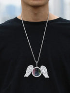 Angel Wings Photo Pendant Necklace Iced Out