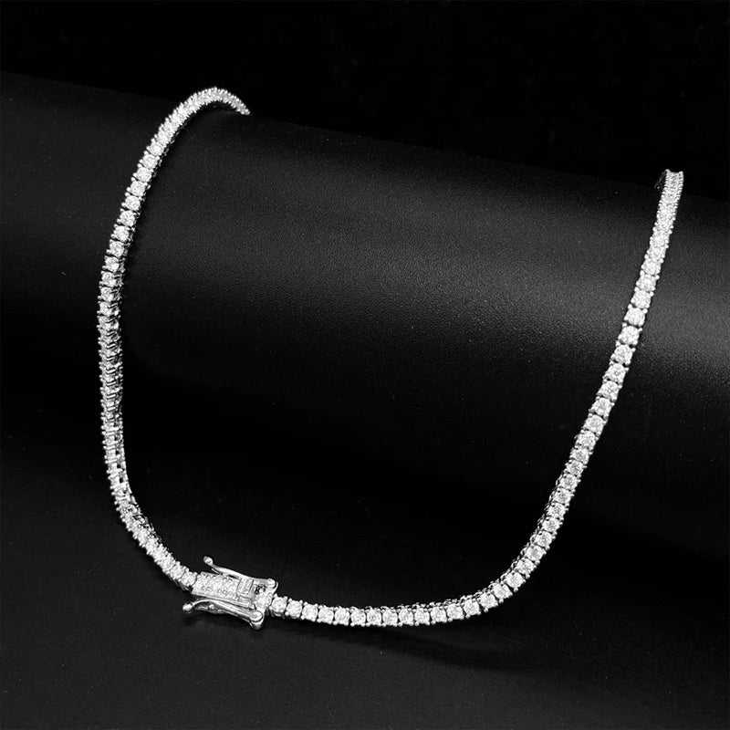 Hiphop S925 Silver 2mm Moissanite Tennis Chain Necklace for Women Men Miami Iced Out Bling Moissanite Diamond Link Necklaces Gra