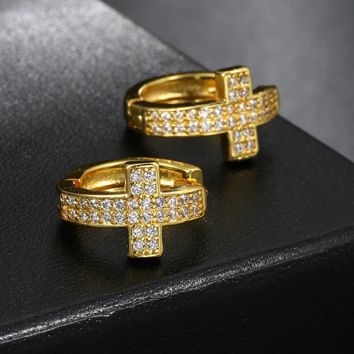Cross Iced Out Earrings Stainless Steel CZ