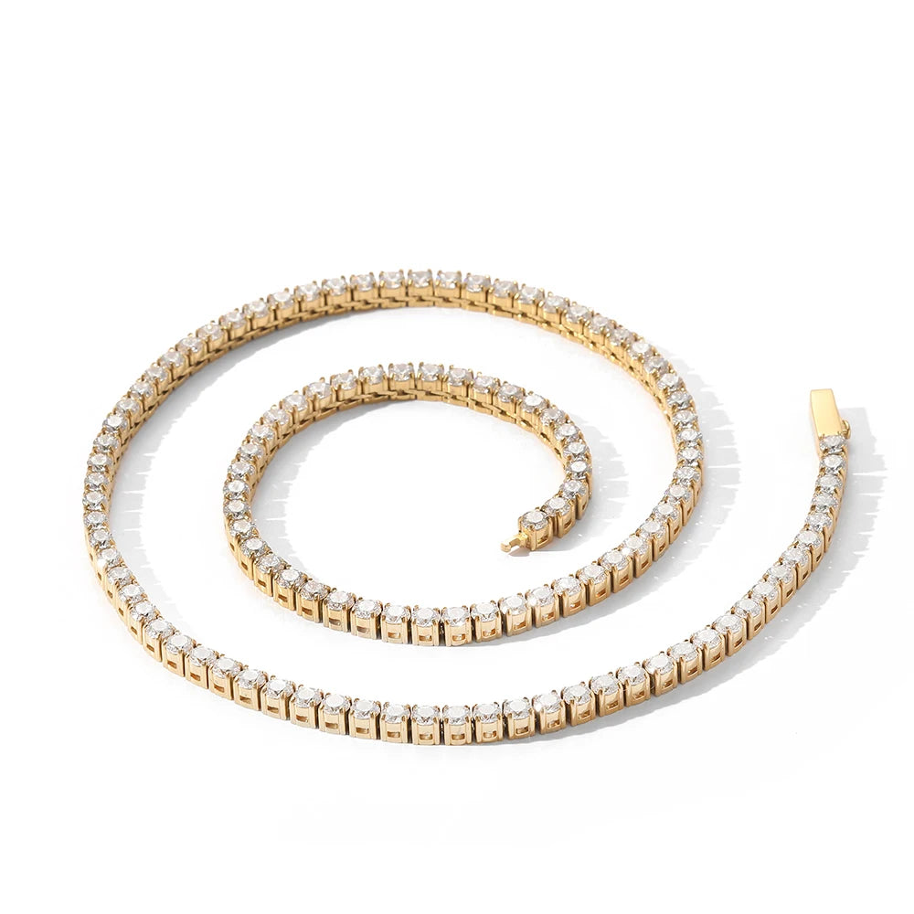 NY Stainless Steel Tennis Necklaces Woman Trend Men Women Iced Out 4mm Zircon Tennis Chains Jewelry No Fade