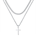 Cross Two-Tone Pendant Double Chain Necklace