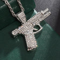 Silver Iced Out Pistol Pendant Necklace