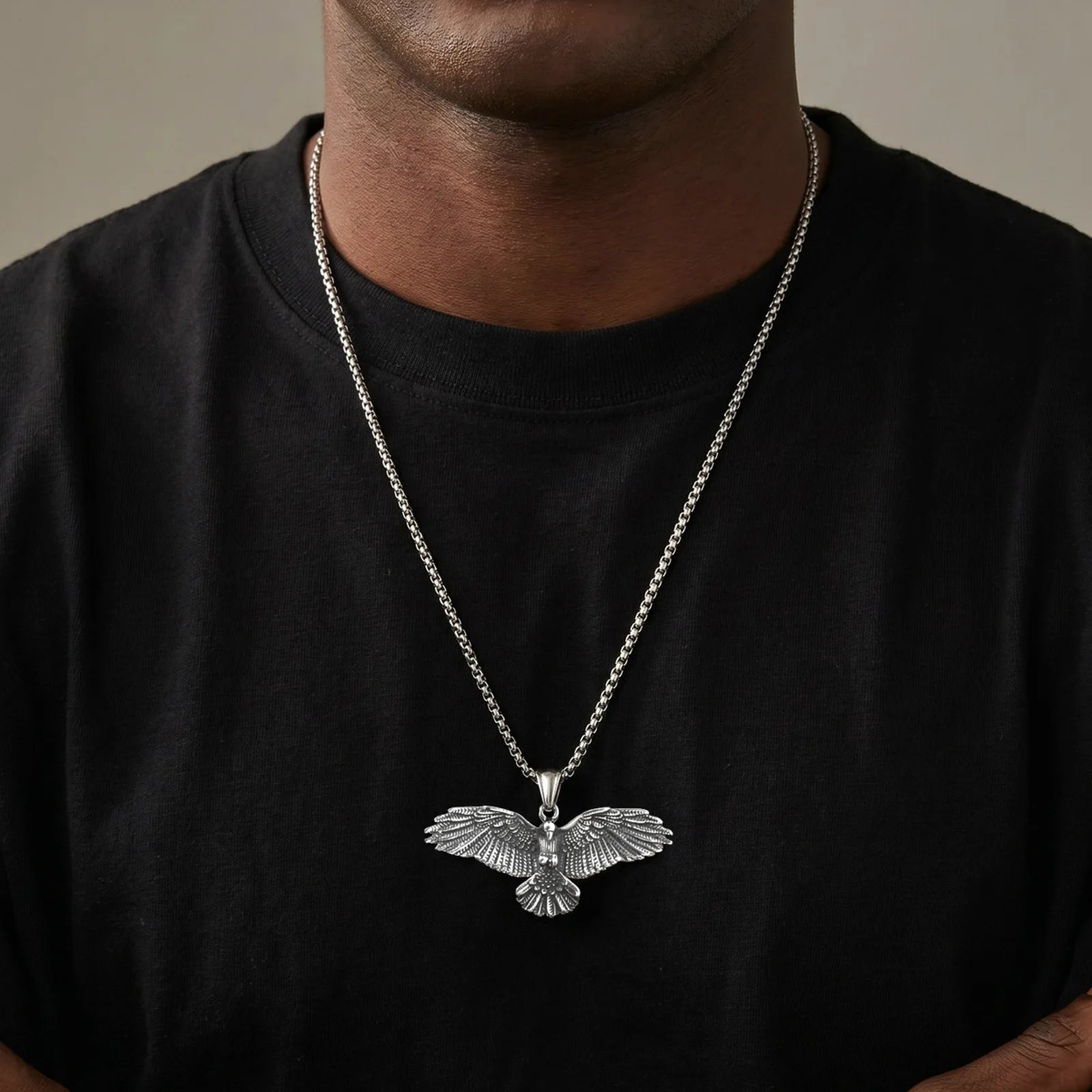 Vnox Men's Stainless Steel Eagle Pendant Necklace, Gold Silver Plated Hip Hop Box Chain, Punk Jewelry Gift for Dad Husband Son