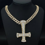 Iced Out Inverted Cross Pendant Necklace 11mm Miami Chain