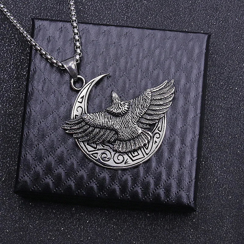 Silver Eagle Pendant Necklace Box Chain Stainless