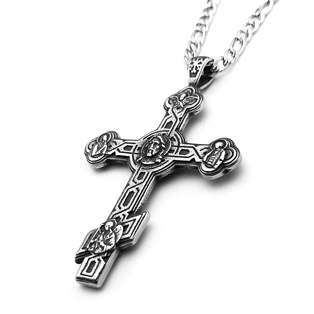 Hiphop Jesus Cross Pendant Necklace For Women Men Stainless Steel Black Retor Vintage Male Christianity Chain Jewelry Gifts