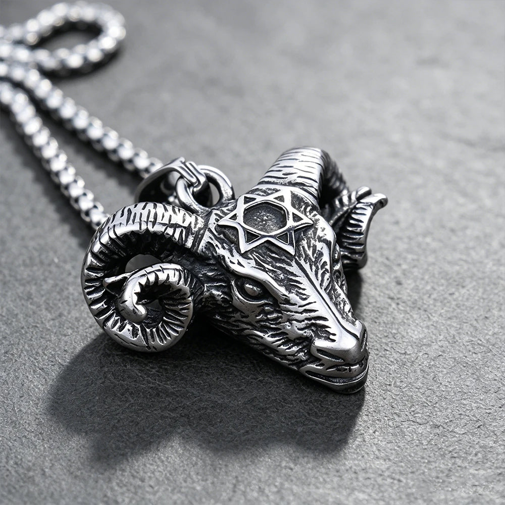 Gothic Pentagram Goat Head Pendant Necklace — Stainless Steel