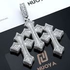 Cross Pendant Necklace Iced Out Three Baguette