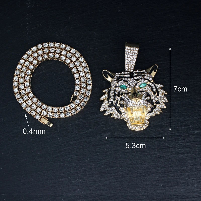 Iced Out 3D Tiger Cuban Pendant — Gold