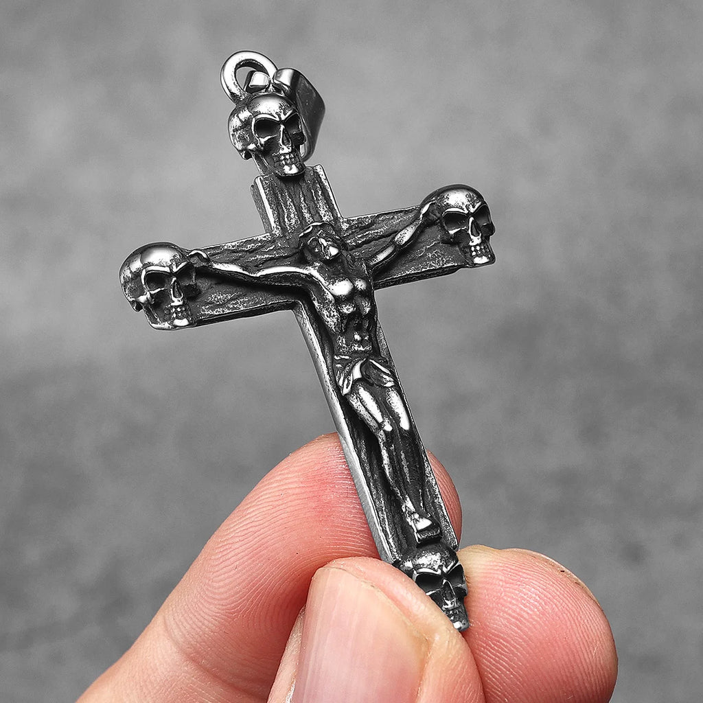 Cross Skull Jesus Pendant Necklace Stainless Steel