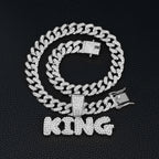 Men Hip Hop Bling KING Letter Pendant Necklace With Miami Cuban Link Chain Full Crystal  Necklaces Men Male Hiphop Charm Jewelry