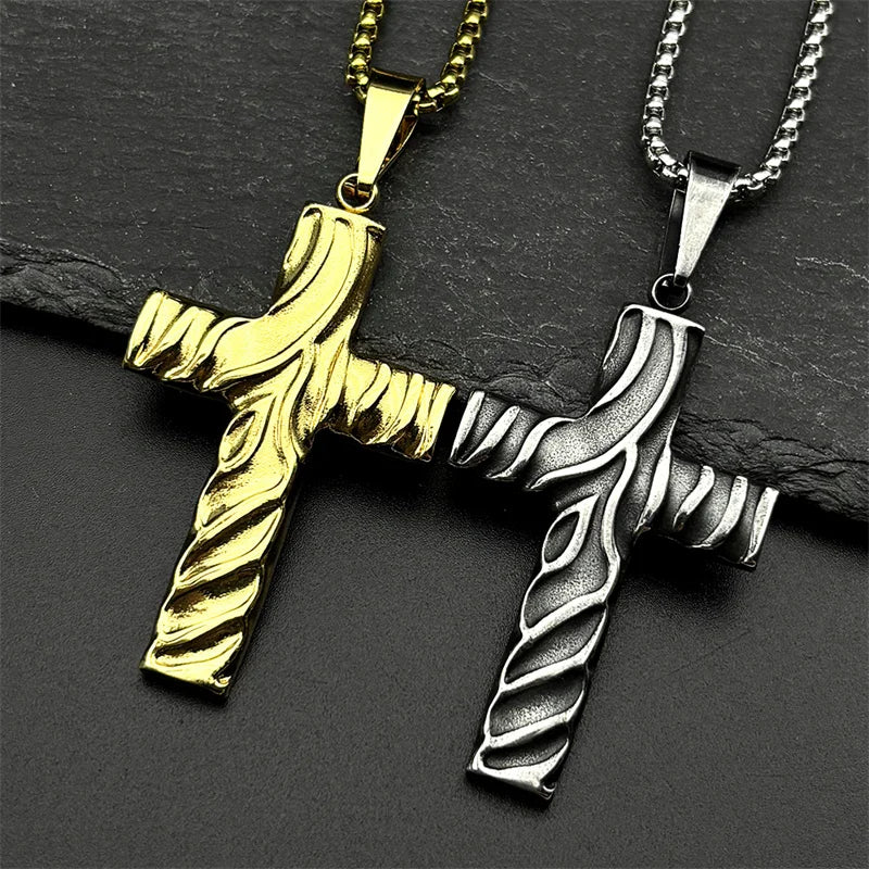 Cross Jesus Christ Gold Pendant Christian Crease