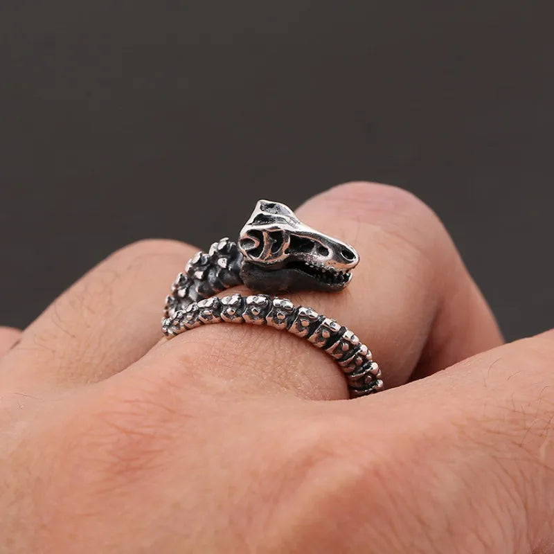 Buyee 925 Sterling Silver Dinosaur Bone Ring Bold Large Statement Ring for Men Women Fashion Unique Fine Fashion