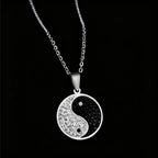 Trendy Black White Zircon Yin Yang Tai Chi Bagua Necklace For Women Men Stainless Steel Circle Pendant Jewelry Gifts