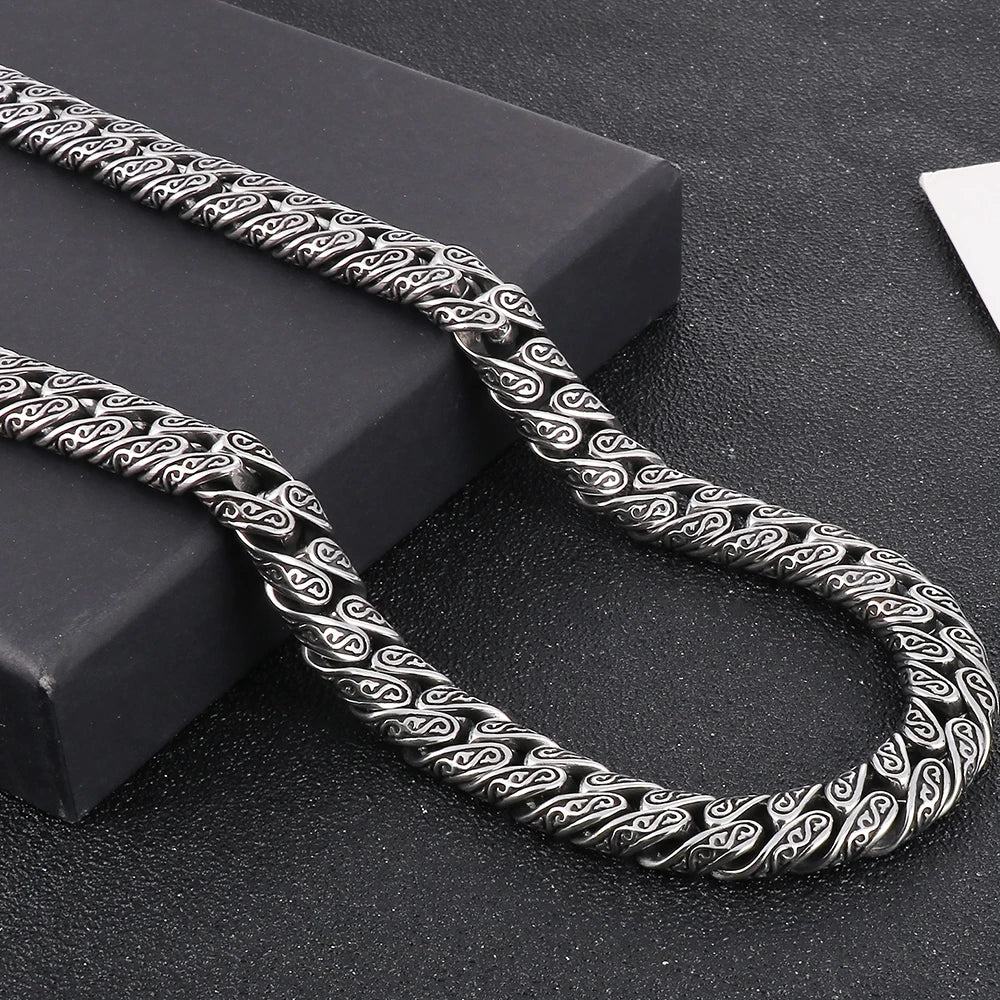 Vintage Cool 12MM Wide Chains Necklace for Man Stainless Steel Punk Statement Halloween Jewellery Accessories Men's