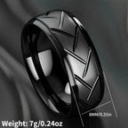 Black Multi-Faceted Groove Ring — Stainless Steel