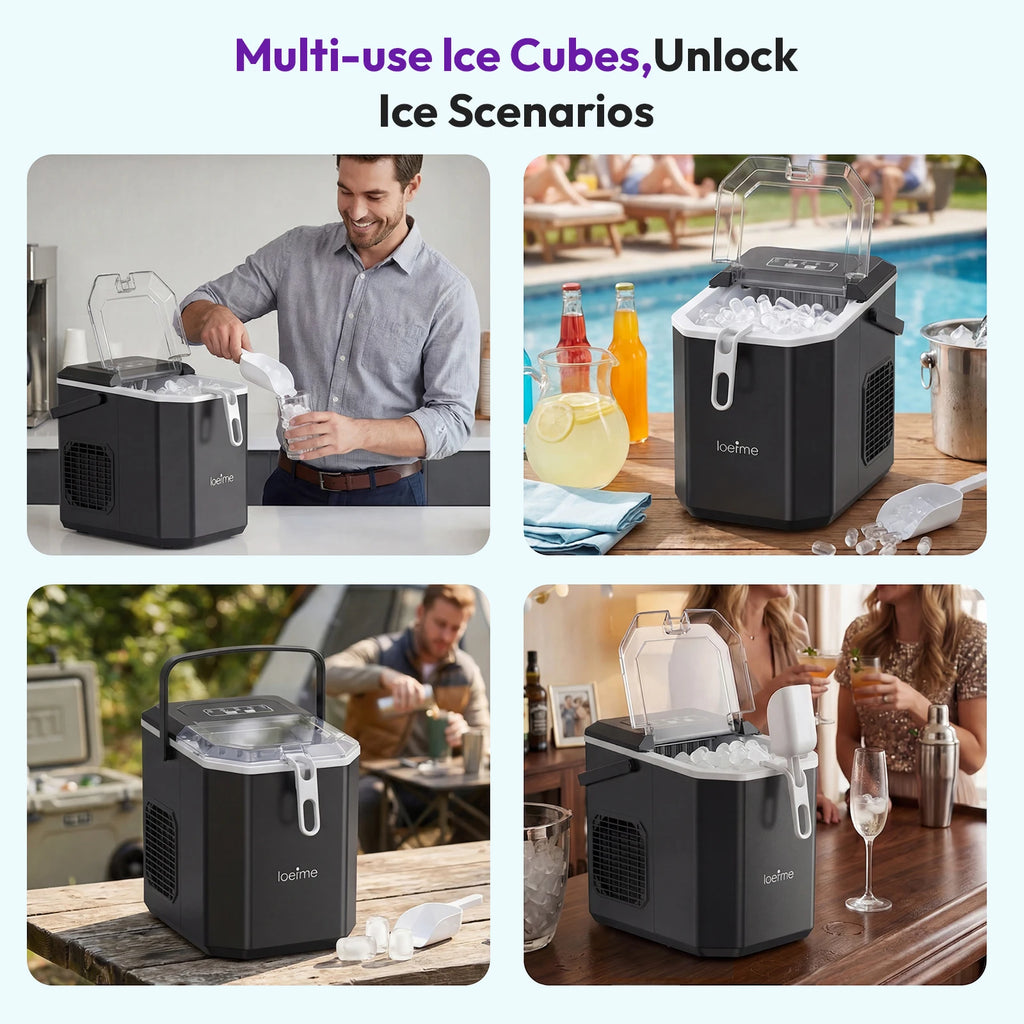 Loefme Desktop Fully Automatic Bullet Shaped Ice Maker 12kg/24h Fast Ice Making Suitable For Home Automatic Cleaning