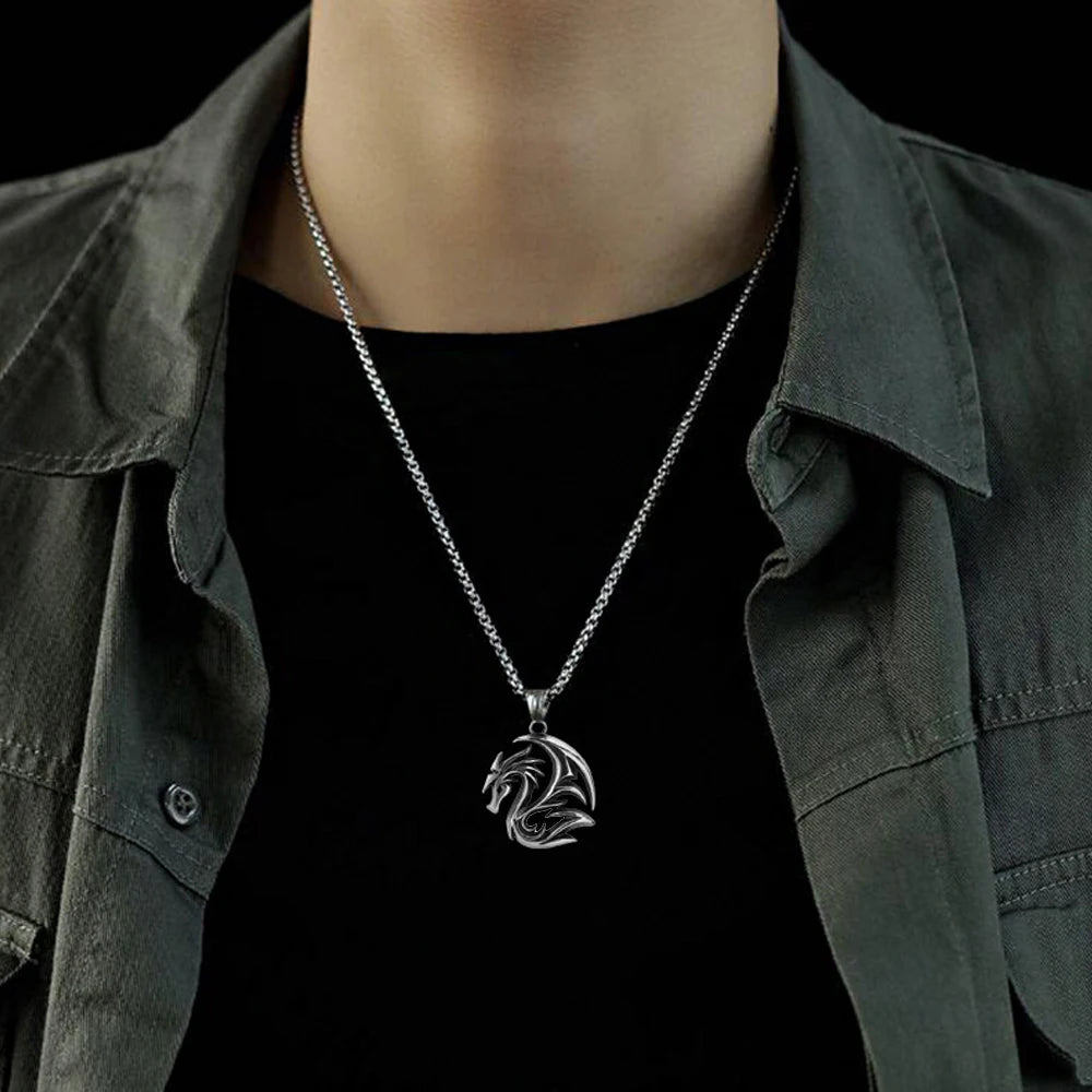 Korean Style Hollow Flame Dragon Pendant Necklace Punk Stainless Steel Biker Men Pendant Chain Fashion Jewelry Gifts