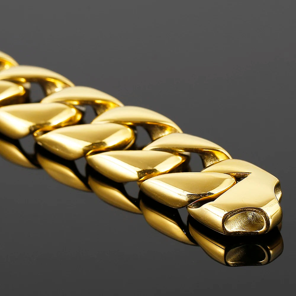 15MM Vacuum Plating Gold Color Men's Cuban Link Chain Bracelet Punk 316L Stainless Steel Boxing Gloves Style Bracelet