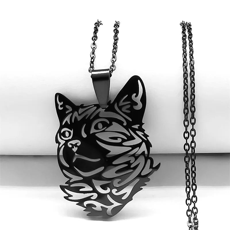 Cat Silver Statement Pendant Necklace — Stainless Steel
