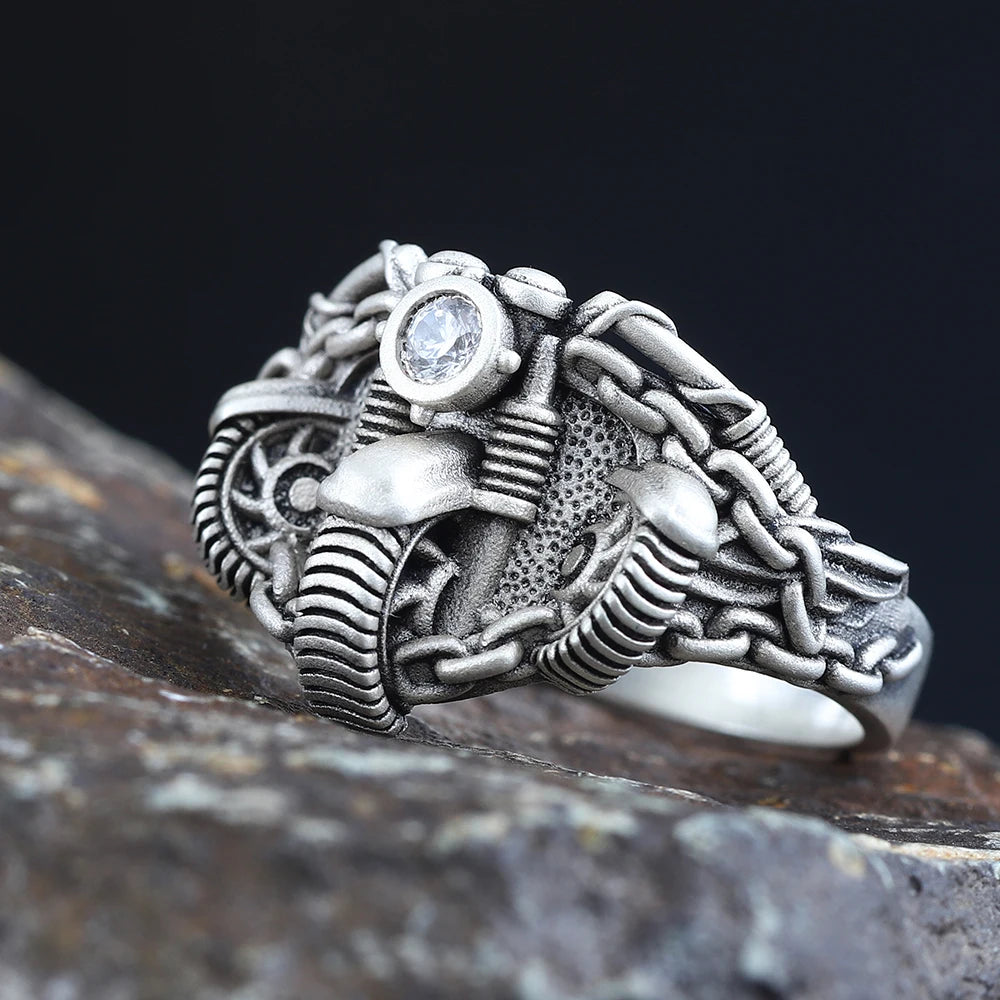 Skull Motorcycle Ring — 925 Silver