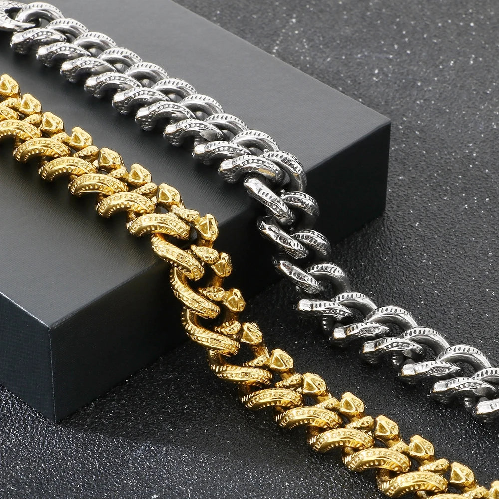 Gothic Man Bracelet Cool 14MM Wide Stainless Steel Snake Body Chain Bracelets for Men Biker Jewelry Charms for Boys