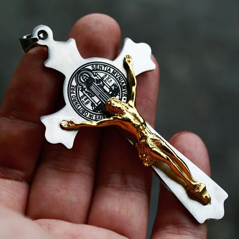 BEIER Catholic Religious Good details Jesus Piece Cross Pendant Necklace For Men Gift Vintage Chain Christian Jewelry BP8-554