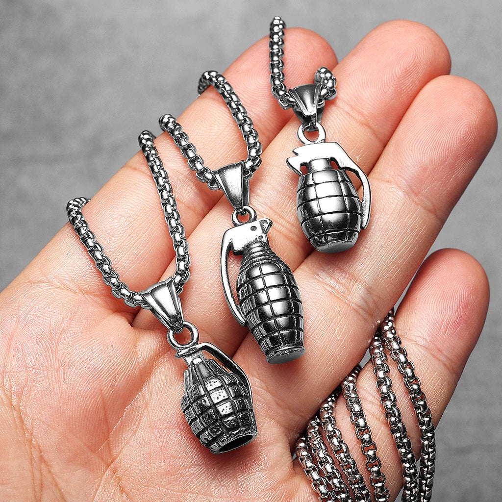 Grenade Stainless Steel Pendant Necklace