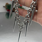 Gothic Large Spike Rivet Chunky Chain Necklace Unisex Stainless Steel Punk Style Grunge Jewelry Accessory for Women Men