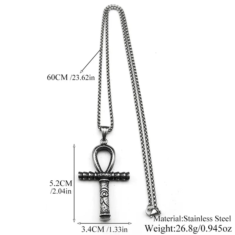 Eye of Ra Ankh Cross Silver Pendant Necklace