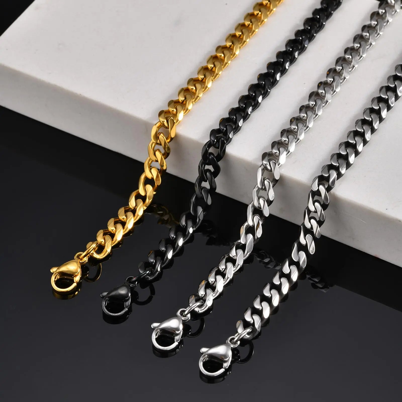 Vintage Punk Chain Necklace for Men Women,3/5/7mm Stainless Steel Cuban Chain Collars,Classic Metal Jewelry Gift for Him